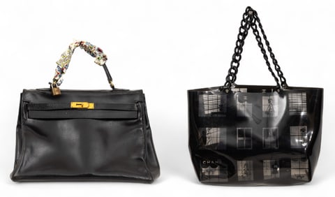Hermes and Chanel (French) Shoulder Bags, One Leather, One Plastic H 10