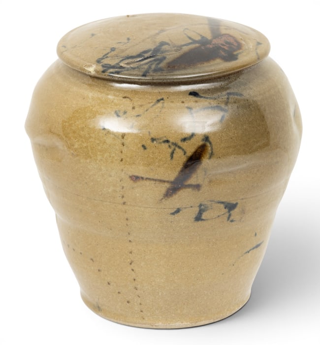 American Contemporary Studio Stoneware Covered Jar 20th C., H 9