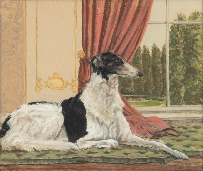 William McPherson (American, 1905-1972) Oil Pastel on Paper, Portrait of the Borzoi 1966, 'Trezor