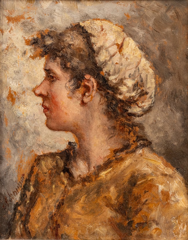 European Oil on Beveled Panel, Ca. Late 19th C., 'Profile of a Woman', H 8