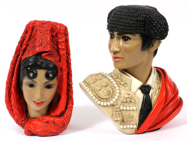 Marwal-Figurines VINTAGE MARWAL CHALKWARE TOREADOR BUST FIGURES : Lot 100294