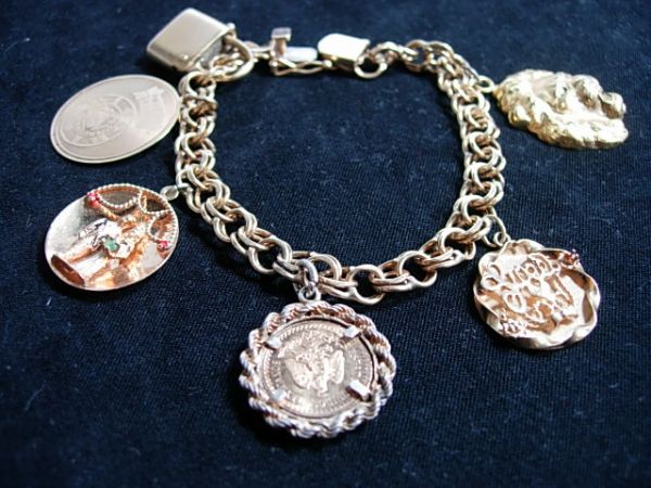 90153: 14K GOLD CHARM BRACELET 2 1/2 PESO COIN 52.2G : Lot 90153