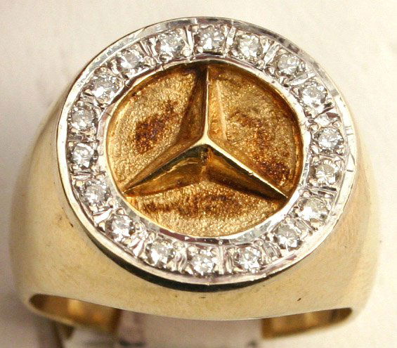 Mens 14k Gold Mercedes Benz Ring 12 Ct Diamonds Lot 53344