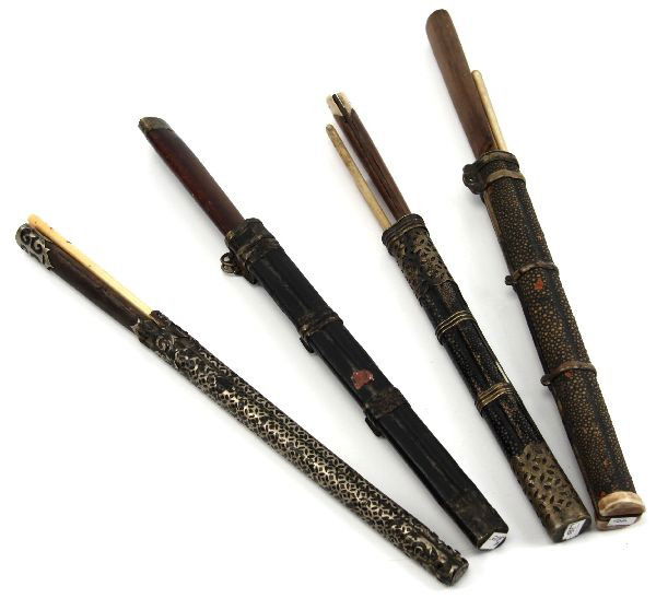 ANTIQUE CHINESE KNIFE & IVORY CHOPSTICK LOT OF 4 Lot 4001