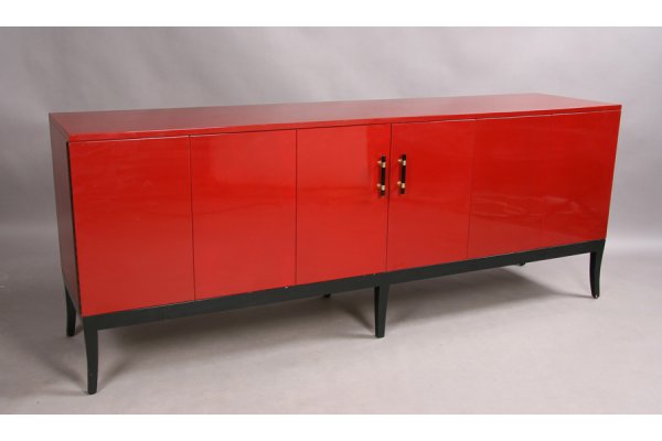 622: Mid cent modern red lacquered credenza/sideboardGo ...