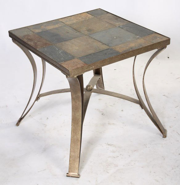 124 SET 3 SLATE TOP IRON TABLES COFFEE 2 END Lot 124