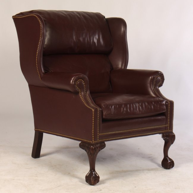 LABELED HANCOCK AND MOORE LEATHER WING CHAIR Lot 440
