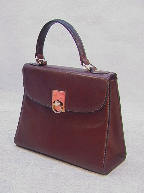 1023: Brown Leather Kelly Bag Purse Handbag Gold Pfeil.