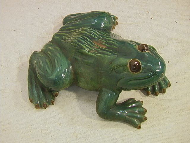 486: Large Ceramic Garden Frog. Green Glazed Pottery F : Lot 486