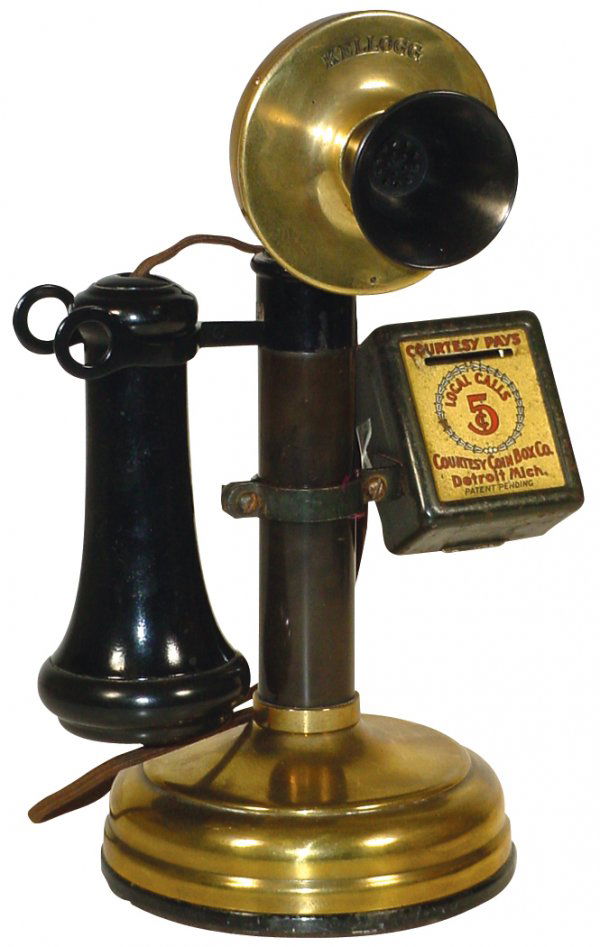 0094 Telephone, Kellogg brass candlestick phone w/adve