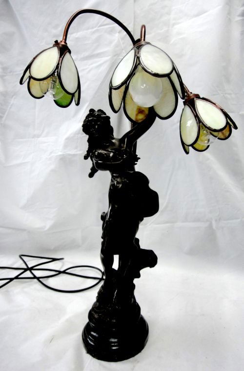 Art Nouveau style figural spelter lamp base 25" high Lot 1380