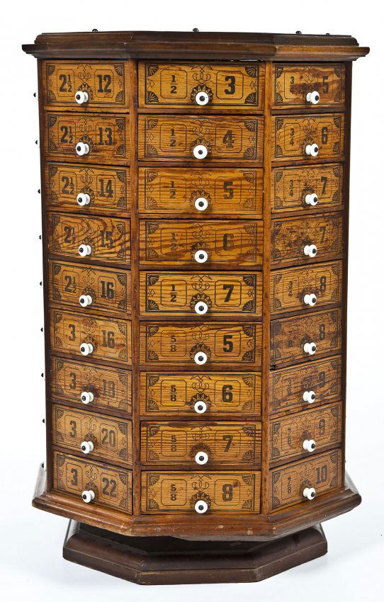 Antique Octagonal Revolving Hardware Cabinet : Lot 406