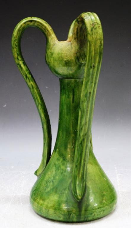 380 Belgian Art Nouveau Green Pottery Vase Lot 380