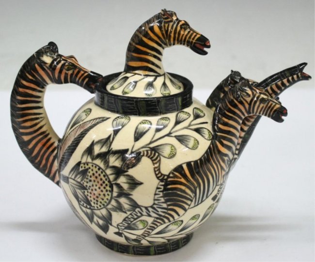 Ardmore "Zebra Teapot," South African Ceramic Art Lot 136