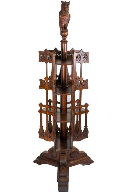 Owl Topped Victorian Walnut Revolving Bookcase