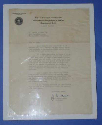 J edgar hoover autograph letter