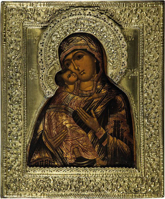 Russian Store - Russian Icon - Our Lady of Smolensk in brass oklad