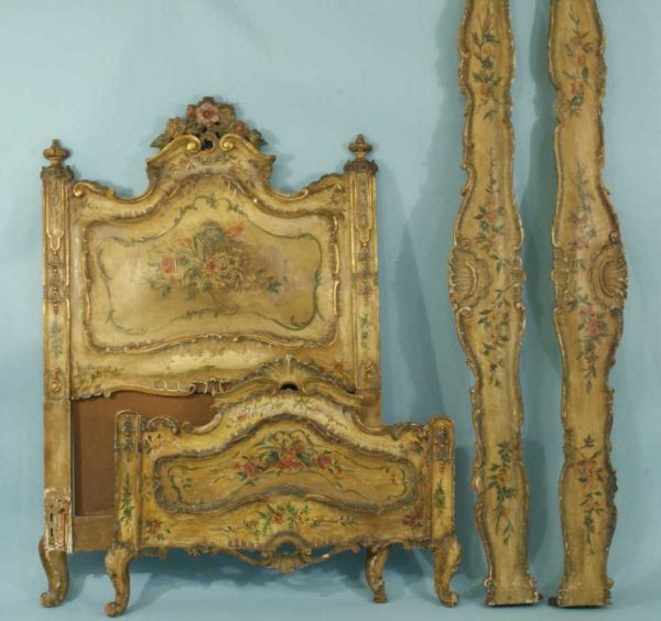 131 ANTIQUE WOOD CARVED AND PAINTED ITALIAN BED Lot 131