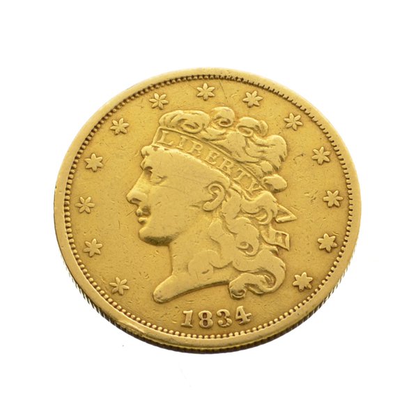 1834 $5 U.S. Classic Liberty Head Gold Coin : Lot 141