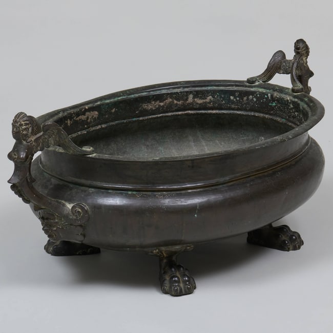 Renaissance Revival Patinated-Bronze Oval Jardiniere