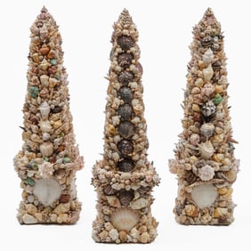 Three Large Shell Encrusted Obelisks