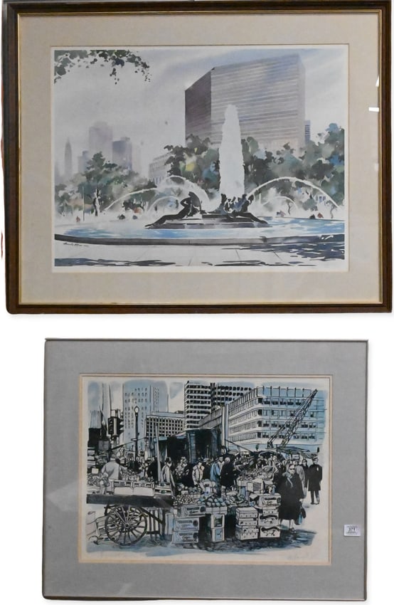 Four Framed Cityscape Lithographs