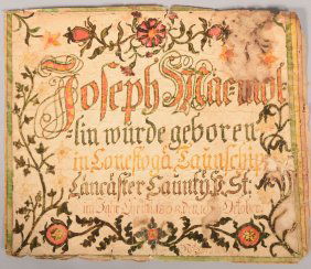 trimm auction PA. Unframed 874: German Taufschein. Fraktur trimm Edge