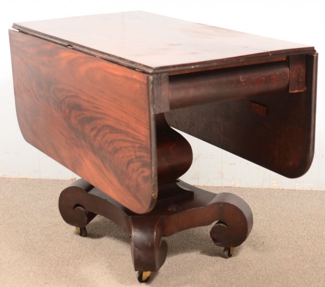 American Empire Mahogany Pedestal Base Dropleaf Table. Lot 748