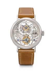 BREGUET. A VERY RARE AND HIGHLY ATTRACTIVE PLATINUM TOURBILLON WRISTWATCH