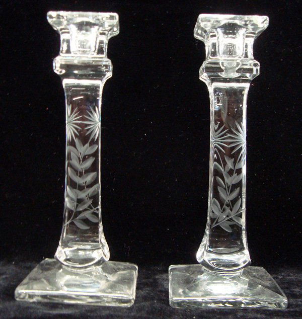 Antique Crystal Glass Etched Candlesticks Lot 2026