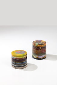 Pierre Giraudon (1923-2013) Set of two stools - Unique piece Resin Engraved and dated 