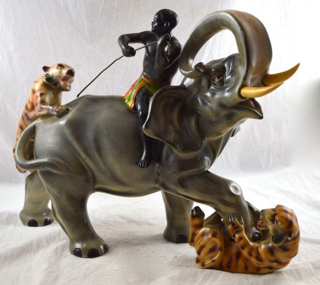LARGE Blackamoor 1950s Chalkware Elephant, Tiger Lot 122052