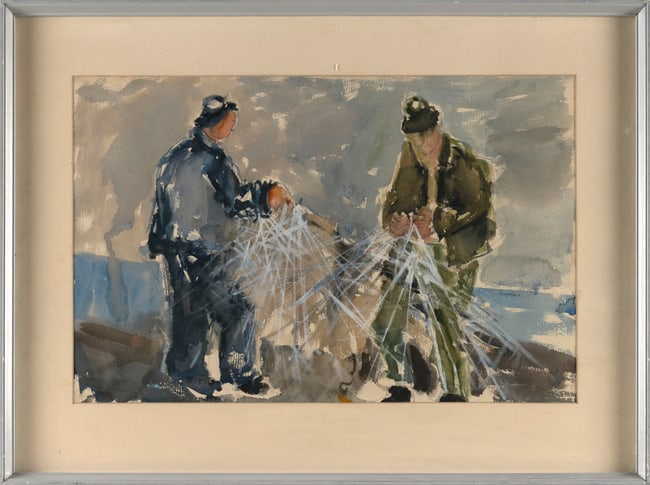 JOSEPH KAPLAN (New York/Massachusetts/Russian Federation, 1900-1982), Mending the nets., Watercolor
