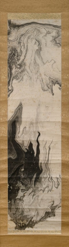 JAPANESE SUMINAGASHI SCROLL PAINTING