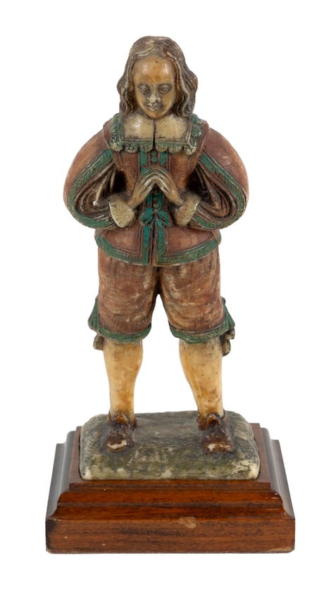 POLYCHROME WAX FIGURINE OF A MAN 19th Century Total height 11