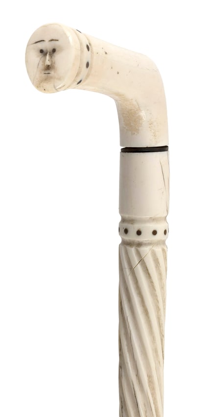 CARVED NARWHAL TUSK WALKING STICK 19th Century Length 34.5