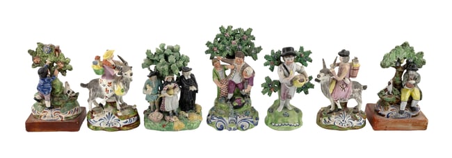 SEVEN STAFFORDSHIRE FIGURE GROUPS England, 19th Century Heights from 7