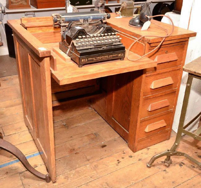 141 EARLY OAK TYPEWRITER DESK W/ 4 DRAWERS. 31" H. Lot 141