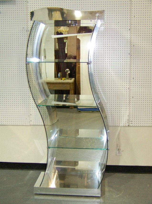 95 Great Chrome & Curved Glass Modern Standing Curio Lot 95