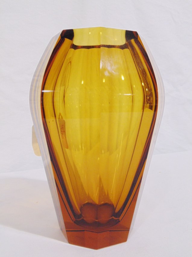 Early Moser Karlsbad Amber Glass Vase Josef Hoffmann Lot 410