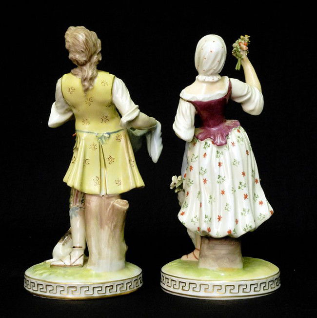 47 Pair of Dresden porcelain figurines, both marked on Lot 47