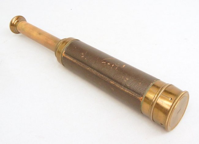 Antique Spyglass made in France, brass and leather, : Lot 1004