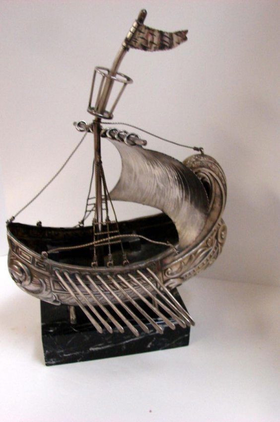 Heavy Metal Viking Ship Sculpture & Wall Hanging Lot 14