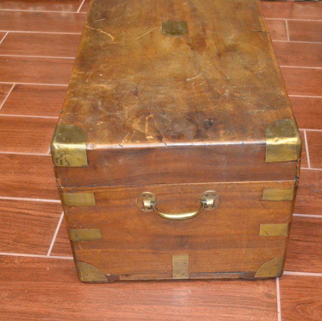 Antique Solid wood foot locker with brass hardware Lot 57