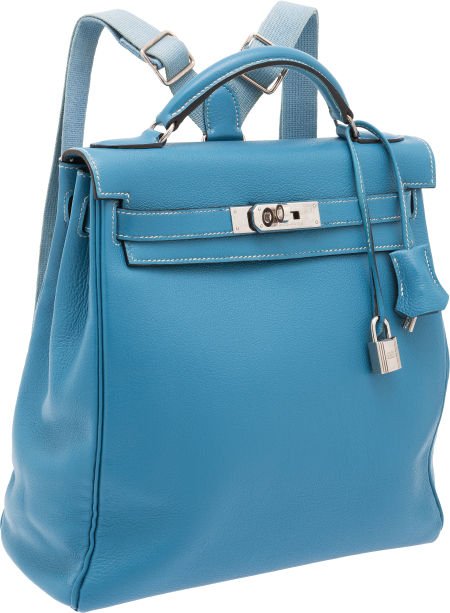 56149: Hermes Blue Jean Togo Leather Kelly Ado Backpack : Lot 56149  