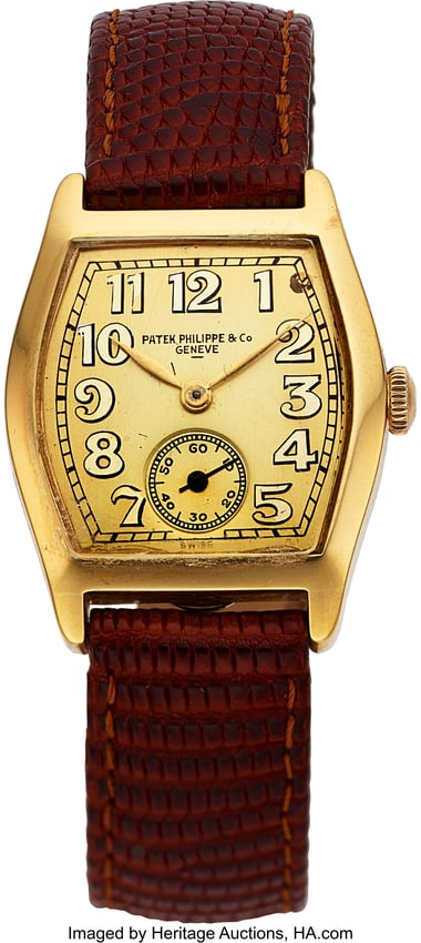 12051: Patek Philippe, Early 18k Tonneau Wristwatch, Ma