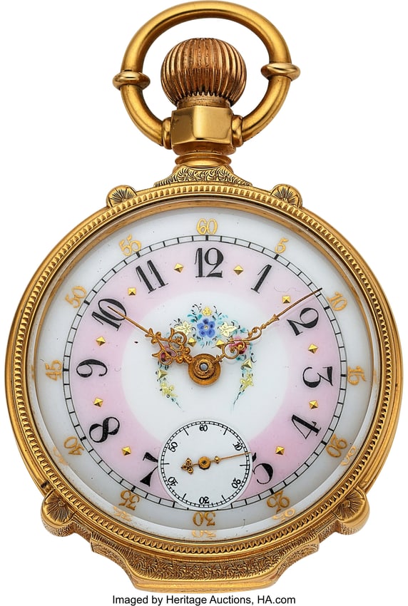 54228&colon; Waltham 18k Gold Box Hinge&comma; Fancy Dial  Case&colon; 52