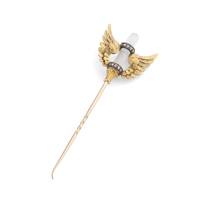 A late 19th century rock-crystal and diamond tie-pin